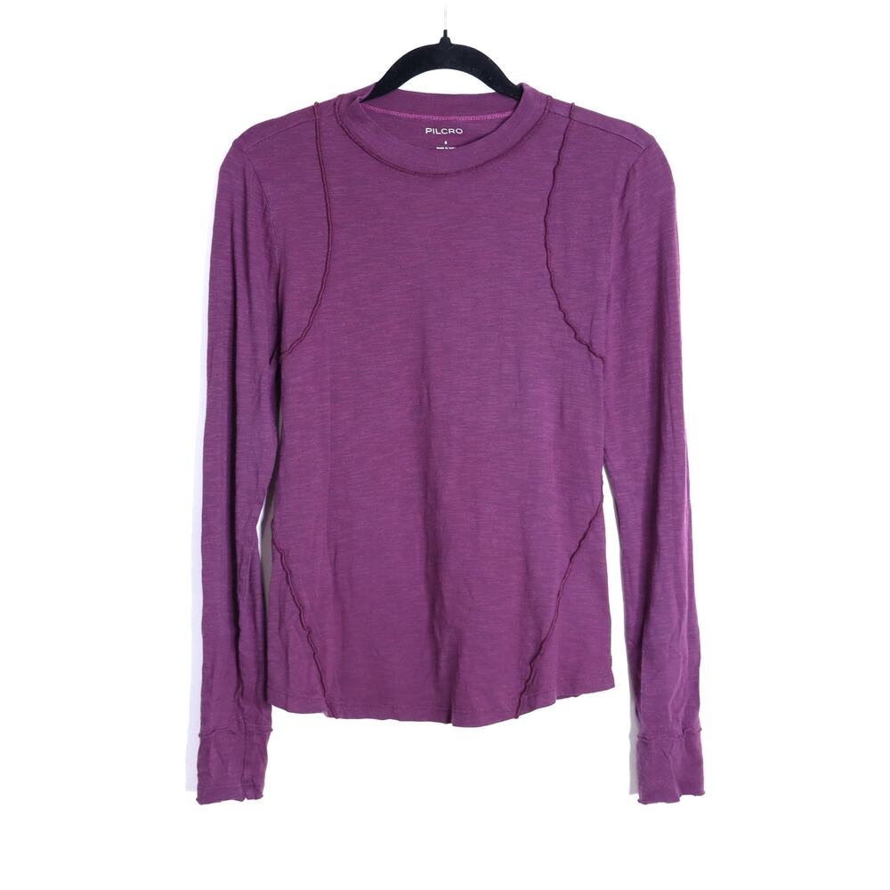 PILCRO Reconstructed Racer Tee Purple Wine Crew Neck Knit Top Women's S